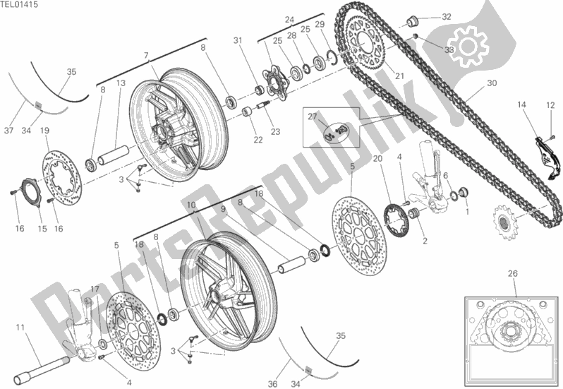 Todas as partes de Ruota Anteriore E Posteriore do Ducati Monster 797 USA 2020